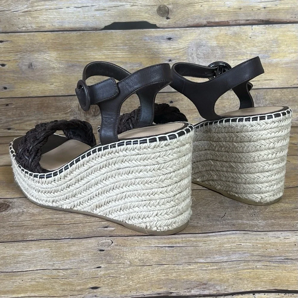 Veronica Beard Black Braided Espadrille Wedge  Leather Ankle‎ Strap Size 10